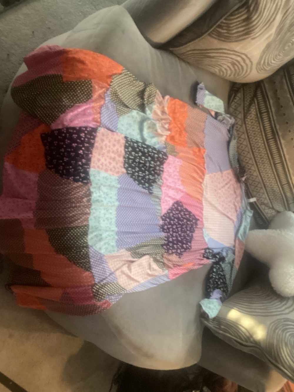 Patchwork Quilt Throw in Pink, Purple, Orange, and Blue